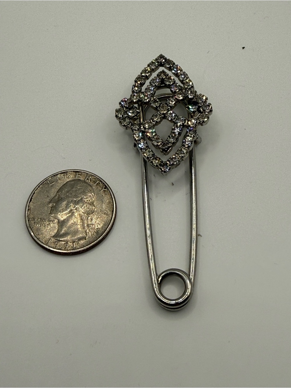 Rhinestone Safety Pin Brooch - Silver Sparkle - Picture 2 of 5